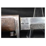 WWII Bayonet Knife with Wooden Grip and Metal Scabbard - Vintage Military Blade