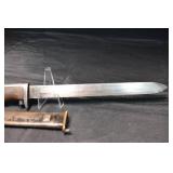 WWII Bayonet Knife with Wooden Grip and Metal Scabbard - Vintage Military Blade