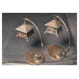 Sterling Silver Lantern Candle Holders - Pair on Arched Stands, Vintage 72.35 Grams