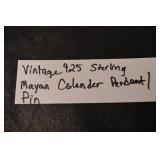 Vintage 925 Sterling Mayan Calendar Disc Pendant/Brooch with Pin Back - 18.70 g