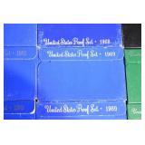 Lot Of 10 United States Proof Sets - Mixed Years Lot (1968-1997) with Purple Mint Proof Case