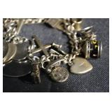 Vintage Sterling Silver Charm Bracelet with Hearts, Cross & U.S. Flag Charms