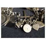 Vintage Sterling Silver Charm Bracelet with Hearts, Cross & U.S. Flag Charms