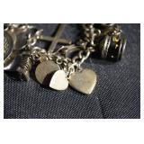Vintage Sterling Silver Charm Bracelet with Hearts, Cross & U.S. Flag Charms