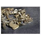 Vintage Sterling Silver Charm Bracelet with Hearts, Cross & U.S. Flag Charms