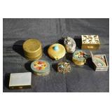 Holmes Booth & Hayden Brass Trinket Box - Engraved Top; Vintage Enamel Floral Boxes & Pewter Collectibles