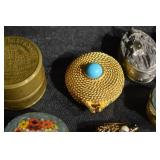 Holmes Booth & Hayden Brass Trinket Box - Engraved Top; Vintage Enamel Floral Boxes & Pewter Collectibles