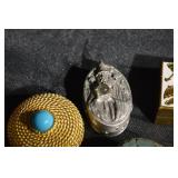 Holmes Booth & Hayden Brass Trinket Box - Engraved Top; Vintage Enamel Floral Boxes & Pewter Collectibles