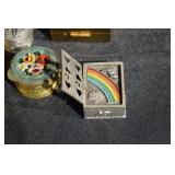 Holmes Booth & Hayden Brass Trinket Box - Engraved Top; Vintage Enamel Floral Boxes & Pewter Collectibles