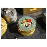 Holmes Booth & Hayden Brass Trinket Box - Engraved Top; Vintage Enamel Floral Boxes & Pewter Collectibles