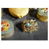 Holmes Booth & Hayden Brass Trinket Box - Engraved Top; Vintage Enamel Floral Boxes & Pewter Collectibles