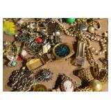 Vintage Costume Jewelry Lot - Bracelets, Cameos, Pearls & Watches