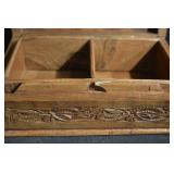 Vintage Hand-Carved Wooden Jewelry Box with Floral Carving With Secret Lock