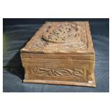 Vintage Hand-Carved Wooden Jewelry Box with Floral Carving With Secret Lock