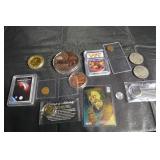 US Coin & Medal Lot - 1943 Steel Cent COA, Niagara Falls 5oz Copper Colorized, Space Meteorite Coin, Jackpot Token