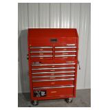 Husky Red Rolling Tool Chest with Top Cabinet - Built-in 6-Outlet + 2 USB Power Strip