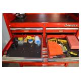 Husky Red Rolling Tool Chest with Top Cabinet - Built-in 6-Outlet + 2 USB Power Strip