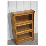 Oak Glass-Front Display Cabinet, 4 Compartments, 24 x 9 x 38 in