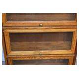 Oak Glass-Front Display Cabinet, 4 Compartments, 24 x 9 x 38 in