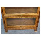 Oak Glass-Front Display Cabinet, 4 Compartments, 24 x 9 x 38 in