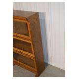 Oak Glass-Front Display Cabinet, 4 Compartments, 24 x 9 x 38 in