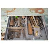 Vintage Blue Metal Tool Chest with Drawers & Assorted Hand Tools