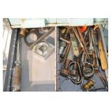 Vintage Blue Metal Tool Chest with Drawers & Assorted Hand Tools