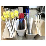 Lot Of Mobility Aids - Bath Sponges, Sammons Preston, Therafin E-Z Slide Shoehorns, Grabber Hook Sticks Plus Fire Resistant Trash Cans