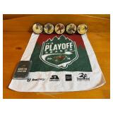 Minnesota Wild Collector Lot - Five Pucks, 2016 Playoff Hanky, Playing Cards