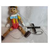Vintage Hand-Painted Wooden Pinocchio Marionette Puppet 1950