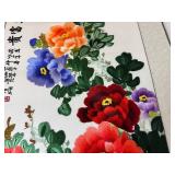 Traditional Chinese Embroidery Featuring Peonies which Symbolize Wealth, Prosperity and Honor.