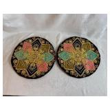 Pair of Vintage Moroccan Hand-Embellished Velvet Round Pillow Covers