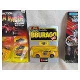 Vintage Woolworth 3-Function Action Racer, Bbarago 1/43 Porsche 959 and Vintage Woolworth Blue Box Friction Sparkling Power Porsche