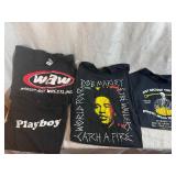 Bob Marley (XL), Whoop Ass Wrestling (XL), Playboy (L), Bullet Proof Newark, NJ (L) Gently Used T-Shirts