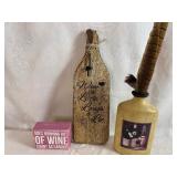 Wine Themed Cutting Board, Decorative Bottle and Wooden Sign