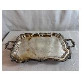 Ornate Vintage Silver-Plated Footed Serving Tray (25" Handle to Handle) x 14.5" wide