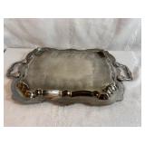 Ornate Vintage Silver-Plated Footed Serving Tray (25" Handle to Handle) x 14.5" wide