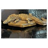 LR - Vintage Valerie Ann Black Embossed Leather Shoulder Bag with Gold Alligator Clasp