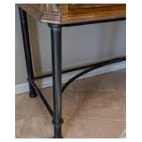 ML - Marble-Top Console Table Carved Wood Drawers, Black Metal Base