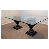 DR - Glass-Top Dining Table with Black Pedestal Bases