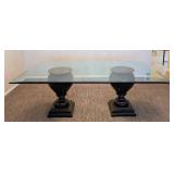 DR - Glass-Top Dining Table with Black Pedestal Bases