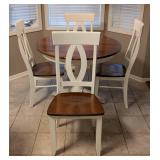 K - Round Dining Table Set, Wood Top, Cream-Painted Base with 4 Chairs