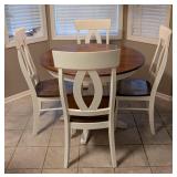 K - Round Dining Table Set, Wood Top, Cream-Painted Base with 4 Chairs