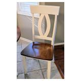 K - Round Dining Table Set, Wood Top, Cream-Painted Base with 4 Chairs