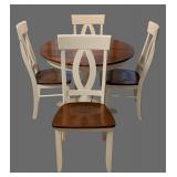 K - Round Dining Table Set, Wood Top, Cream-Painted Base with 4 Chairs