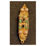 K - Vintage 14K Bon Voyage Ship Pendant 1959 Gold-Tone with Pearls & Turquoise