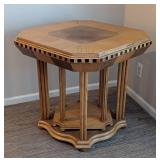 LR - Side Table - Octagonal Inlaid Wood with Checkered Edge