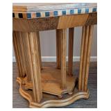 LR - Side Table - Octagonal Inlaid Wood with Checkered Edge
