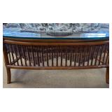 SR - Rattan Sofa with Floral Cushions & Glass-Top Coffee Table