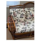 SR - Rattan Sofa with Floral Cushions & Glass-Top Coffee Table